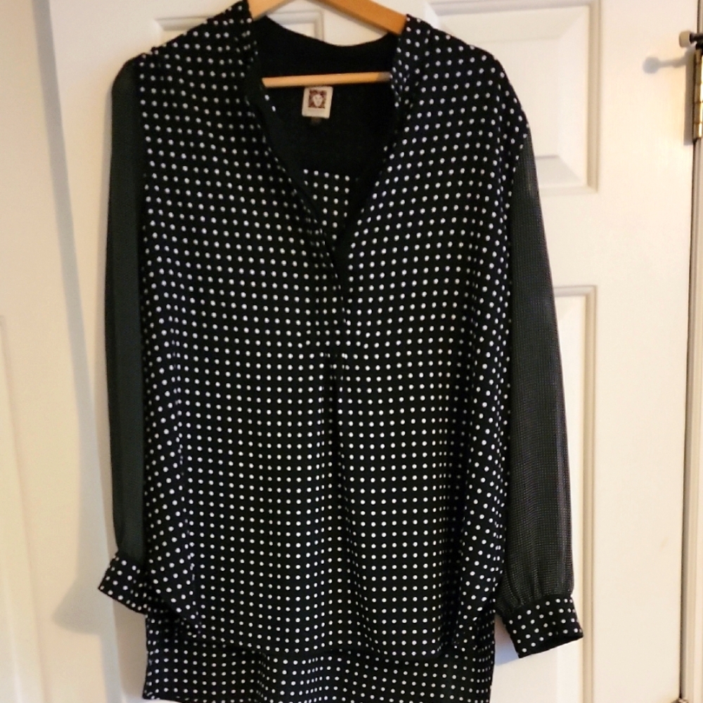 ANN KLEIN Black and White Polka Dot Women's Top